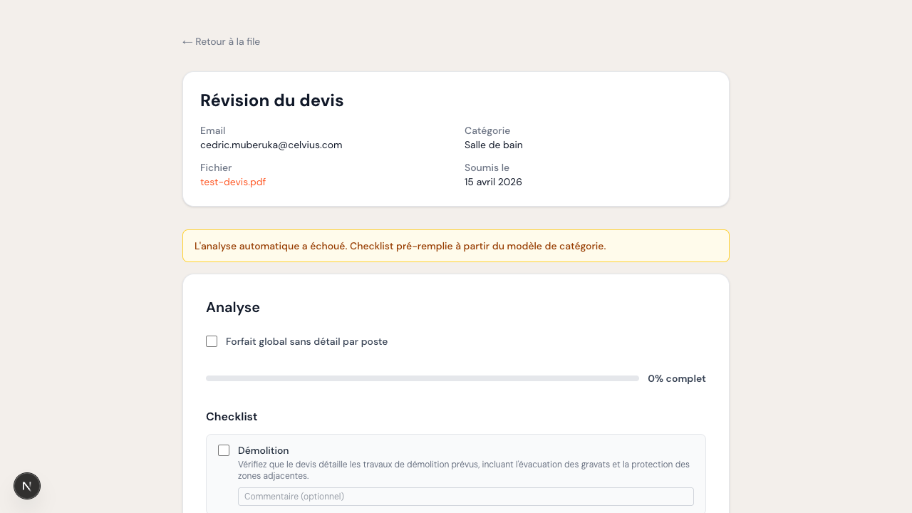 Éditeur de checklist — relecture admin